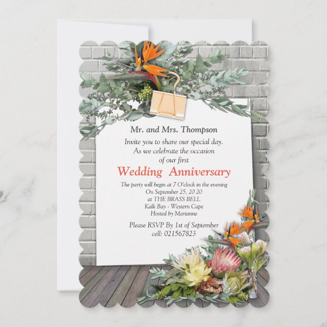 Invitation Protea - Strelitzia Flower Bouquets Anniversaire (Devant)