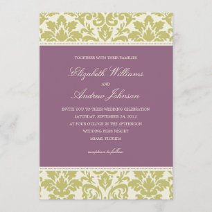 INVITATION PRUNE & CITRON DAMASSÉ   CARTON D'INVITATION DE MA