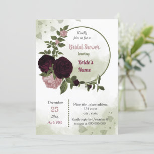 Invitation prune rose bordeaux fleurs verdure douche nuptiale