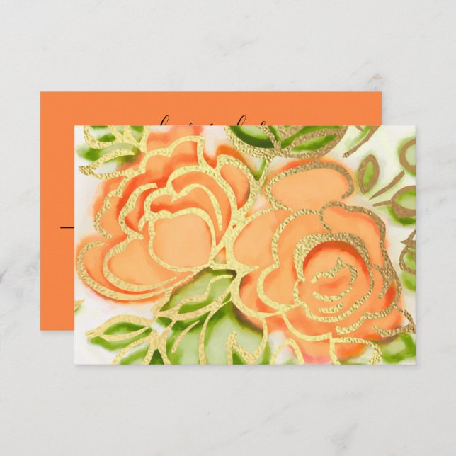 Invitation PSVP Peint Aquarelle Roses orange (Devant / Derrière)