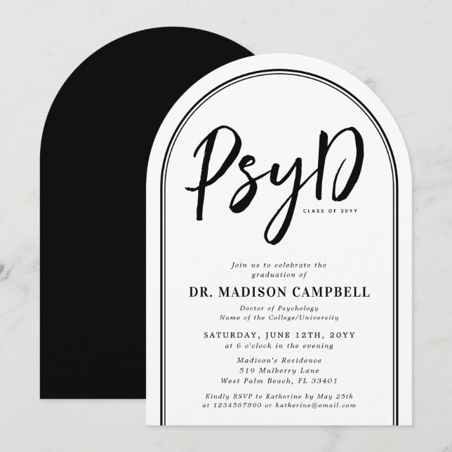 Invitation PsyD Docteur De Psychologie Graduation Party (Devant / Derrière)
