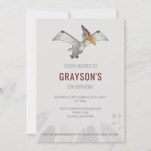 Invitation Pteranodon Dinosaure Minimaliste Gris Anniversaire