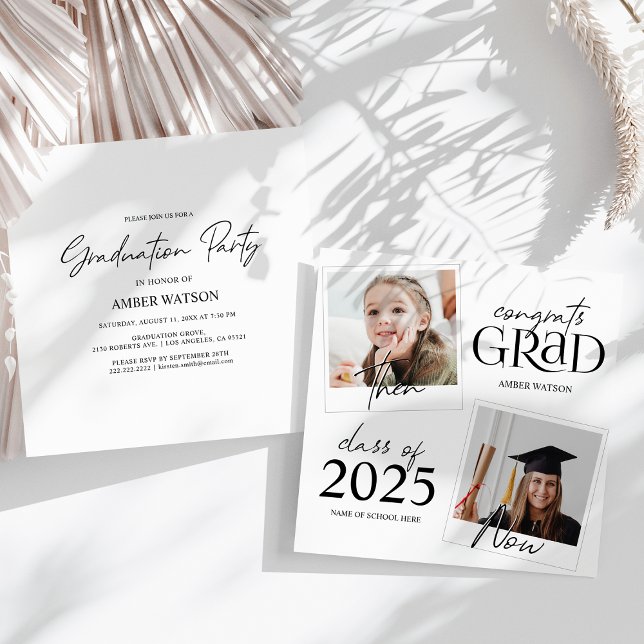 Invitation Puis Et Maintenant | 2 Diplôme photo (Créateur téléchargé)