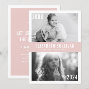 Invitation Puis et maintenant Blush Pink Photo Collage Gradua