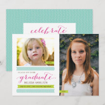 Puis et maintenant Mint & Pink Chevron Photo Gradu