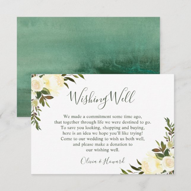 Invitation Puits de Vœux de Mariage Floral Aquarelle de Verdu (Devant / Derrière)
