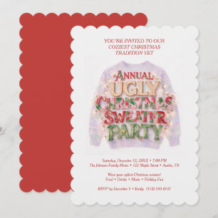 Invitation Pull rouge cosy rétro pour soirée Sweater Noël dém