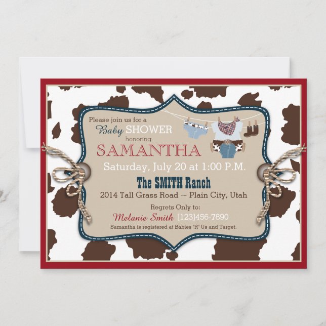 Invitation Pullover bleu de bandanna de baby shower de cowboy (Devant)