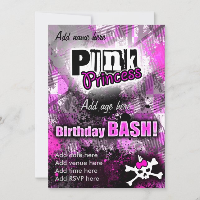 Invitation Punk Princess Anniversaire Bash (Devant)