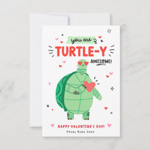 Invitation Punny Turtle Valentine's Day Kids Classroom Card