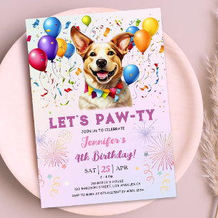 Invitation Puppy laisse Pawty Birthday Party Girl 4e annivers