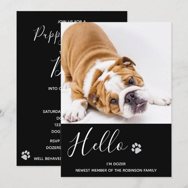 Invitation Puppy Shower Party - Elegant Noir Moderne Pet (Devant / Derrière)