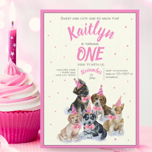 Invitation Pure chiot 🐶 Filles à thème rose fête d'anniversa