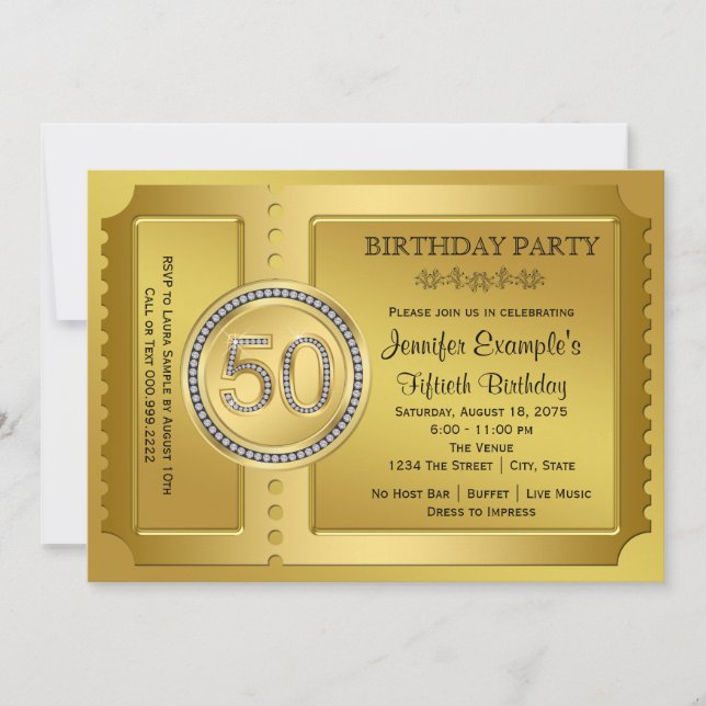 Invitation Pure Gold Ticket 50e fête d'anniversaire (Devant)