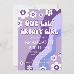 Invitation Purple 1er Anniversaire Girl Thème Rétro