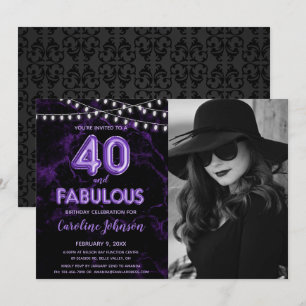 Invitation Purple 40e fête d'anniversaire - 40 & Fabuleux