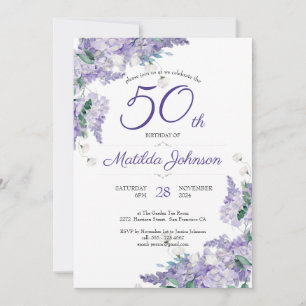 Invitation Purple 50e anniversaire Floral Wisteria Aquarelle
