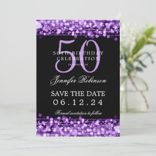 Invitation Purple 50th Birthday Party Enregistrer la date