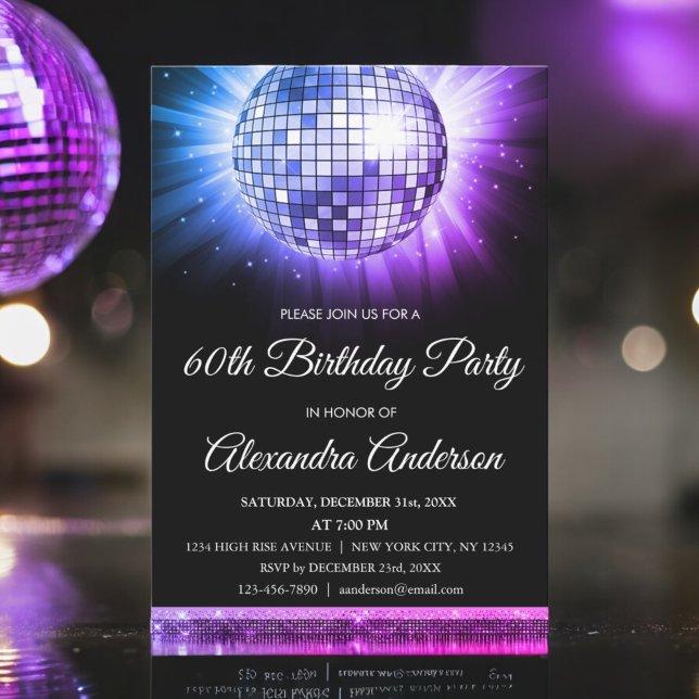 Invitation Purple 60e anniversaire Disco Ball 70's (Créateur téléchargé)