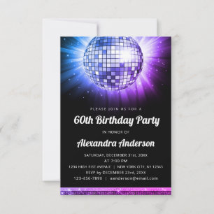 Invitation Purple 60e anniversaire Disco Ball 70's