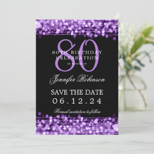 Invitation Purple 80th Birthday Enregistrer la date avec les