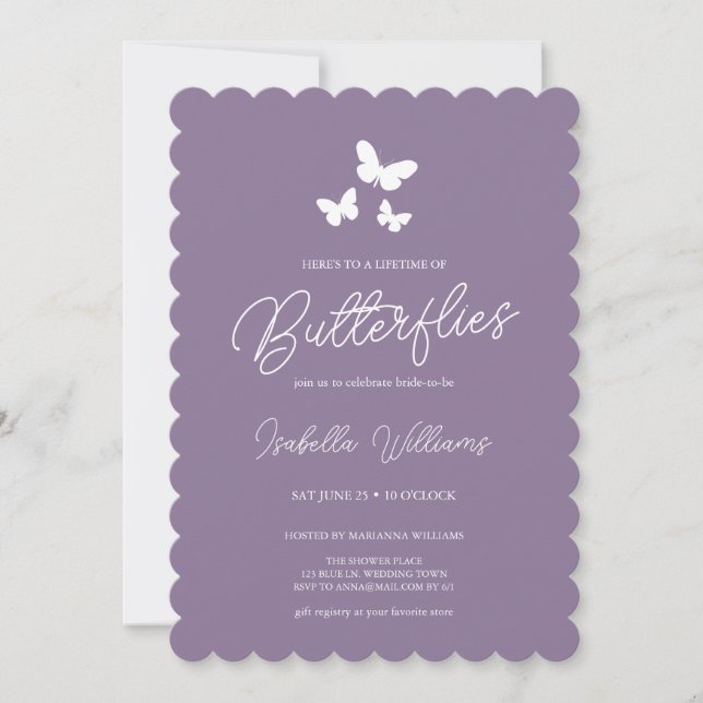 Invitation Purple A Lifetime of Butterflies Fête des mariées (Devant)