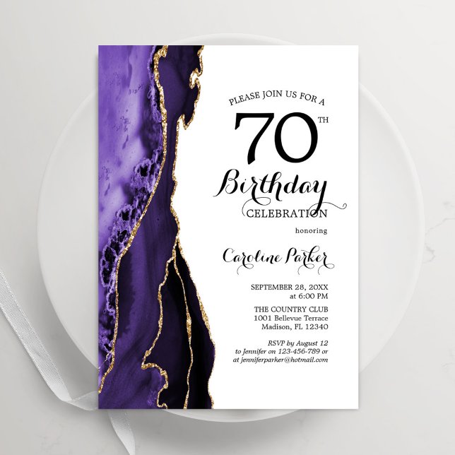 Invitation Purple Agate Or Blanc 70e anniversaire (Créateur téléchargé)