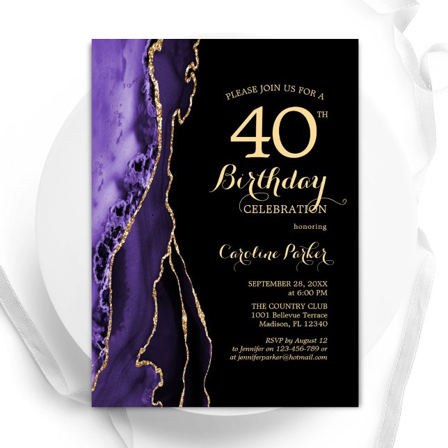 Invitation Purple Agate Or Noir 40e anniversaire (Créateur téléchargé)