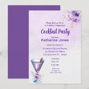Invitation Purple Alexander Anniversaire Cocktail Party