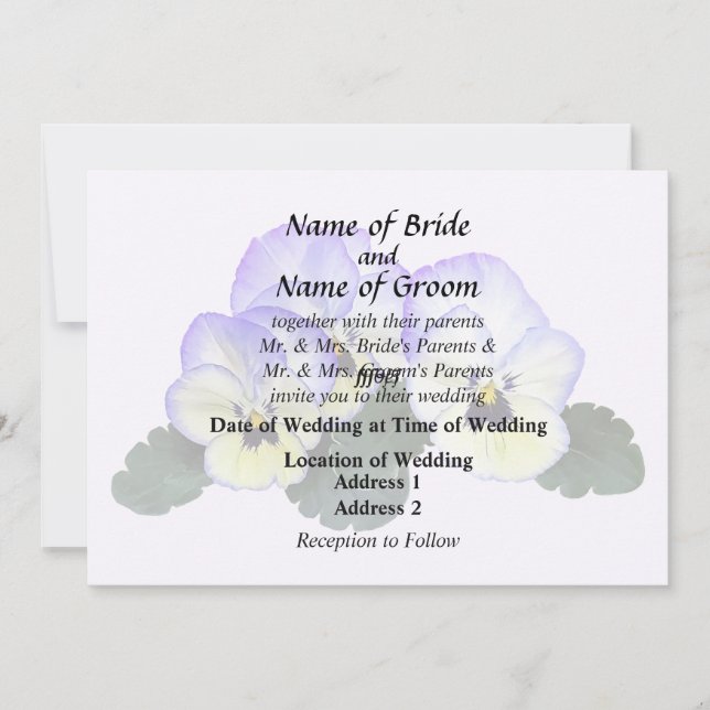 Invitation Purple and Cream Pansies (Devant)