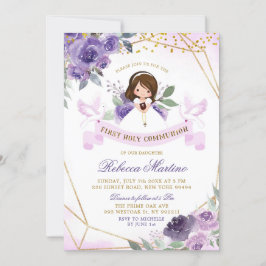 Invitation Purple and Gold Girl Floral First Holy Communion