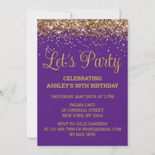 Invitation Purple and Gold Parties scintillant 30e anniversai