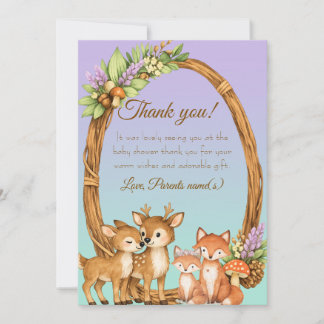 Invitation Purple and Mint Woodland Animal Baby Shower Thanks