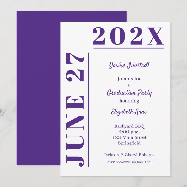 Invitation Purple and White Graduation Party (Devant / Derrière)