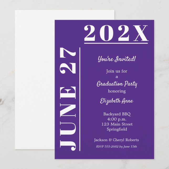 Invitation Purple and White Graduation Party (Devant / Derrière)