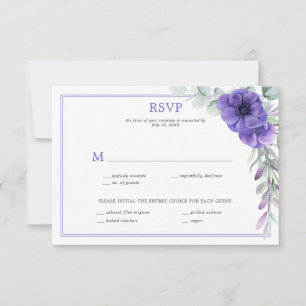 Invitation Purple Anémone vert double cadre RSVP