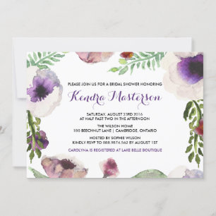 Invitation Purple Aquarelle Anémonique Douche nuptiale Invita