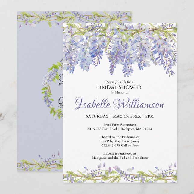 Invitation Purple Aquarelle Florale Douche nuptiale Invitatio (Devant / Derrière)