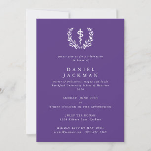 Invitation Purple Asclepius Médicale School Graduation