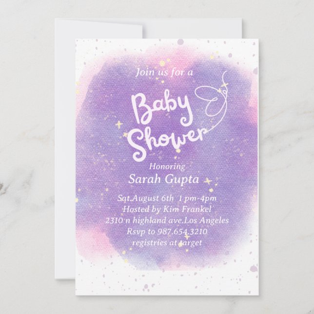 Invitation Purple avec Baby shower papillon (Devant)