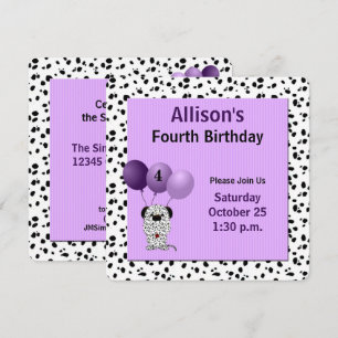 Invitation Purple avec Dalmations 4e fête d'anniversaire