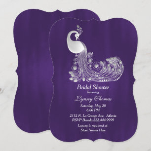 Invitation Purple avec Fête de l'mariée de Peacock blanc