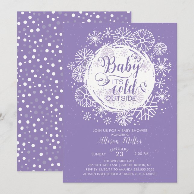 Invitation Purple Baby C'est froid à l'extérieur de l'invitat (Devant / Derrière)