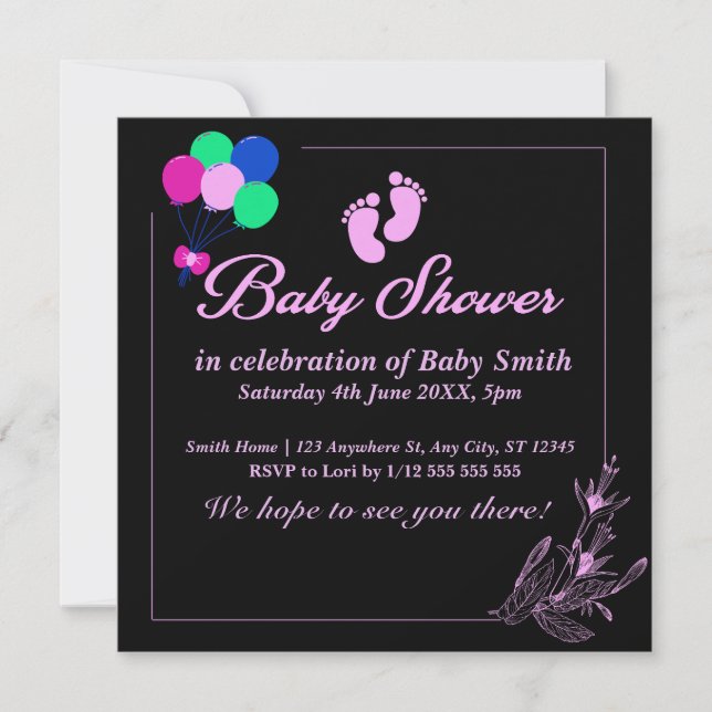 Invitation Purple Baby Girl mignonne Baby shower (Devant)