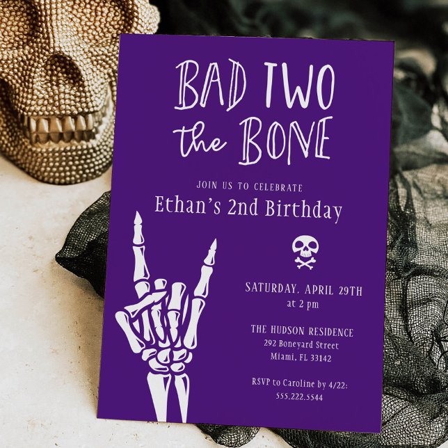 Invitation Purple Bad Two The Bone 2e fête d'anniversaire (Créateur téléchargé)