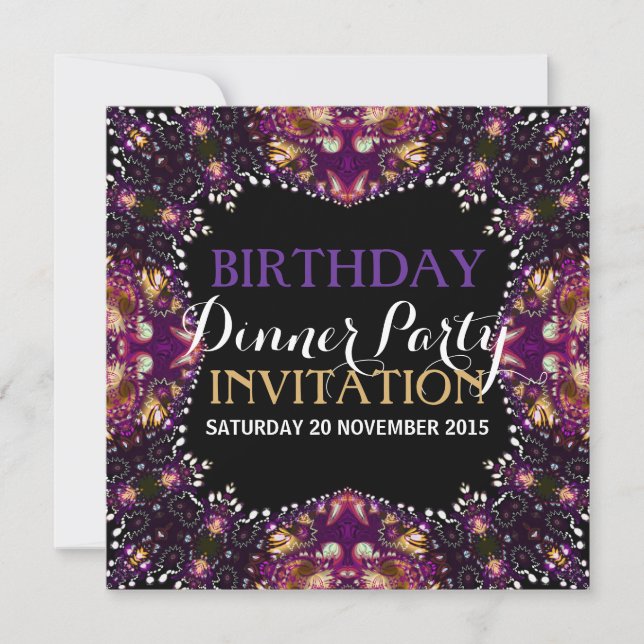 Invitation Purple Batik Bohemian Anniversaire Dîner Invitatio (Devant)