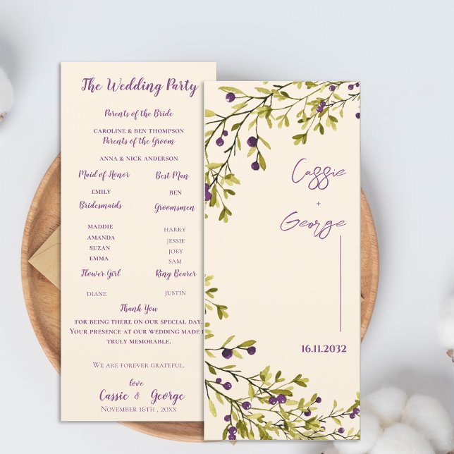 Invitation Purple Berry & Greenery Wedding Program Card (Purple Berry & Greenery Wedding Program Card)