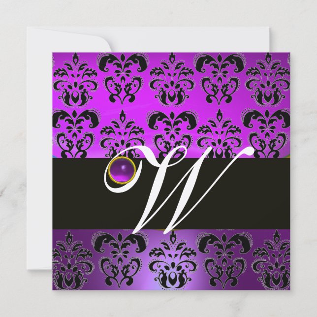 INVITATION PURPLE BLACK DAMASK MONOGRAM AMÉTHYST SILVER METAL (Devant)