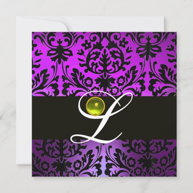 INVITATION PURPLE BLACK DAMASK MONOGRAM JAUNE TOPAZ (Devant)