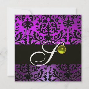 Invitation PURPLE BLACK DAMASK MONOGRAM JAUNE TOPAZ Gold